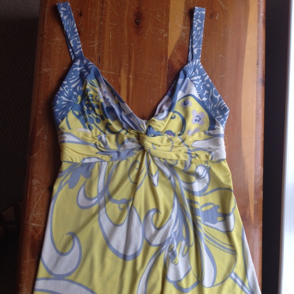 Elie Tahari blue + yellow silk top