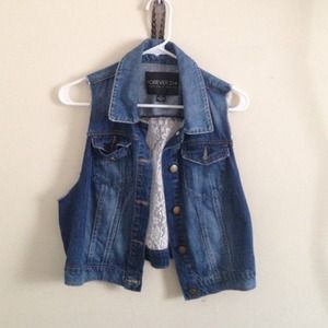 Denim lace sleeveless cover up