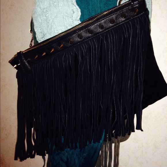Studded crossbody fringe purse
