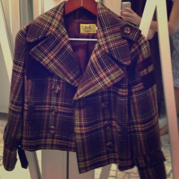 Brown and Green plaid coat.
