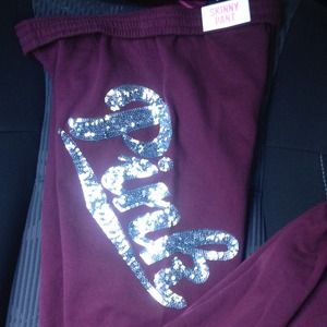 PINK Maroon Bling Skinny Sweats