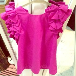 French Connection pink with rufflesbackless blouse