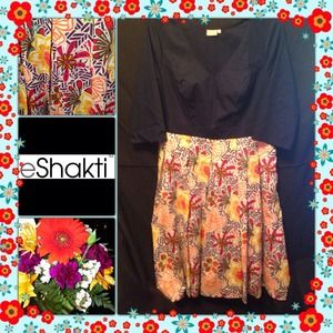 Navy Top Floral skirted eShakti print dress NEW