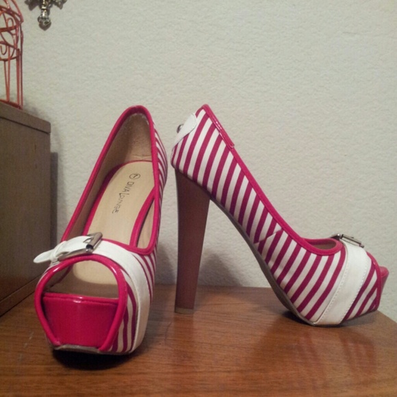 Red and white heels