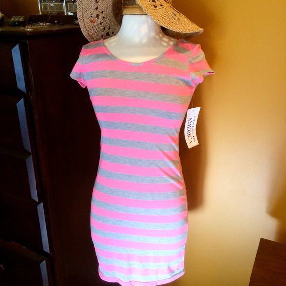 Velvet Torch Pink/Gray Striped Fitted Sheath Dress