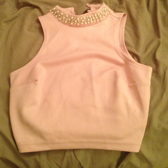 Pink studded collar crop top