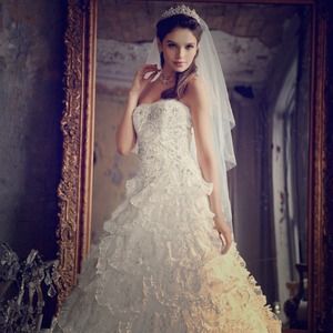 Beaded Wedding Gown with Tiered Scallop Skirt