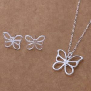 Sterling Silver Butterfly Necklace and Earring Set