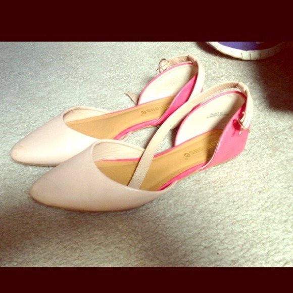 Beige and Pink D'orsay Flats