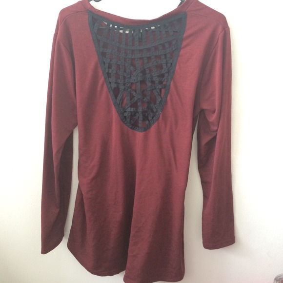 Burgundy Long Sleeve Cutout Top