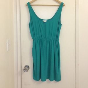 Teal cotton dress with pockets.
