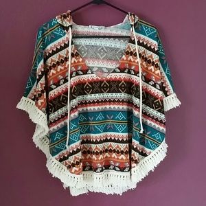 Tribal Printed Fringe Poncho