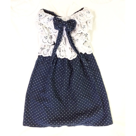 Very Cute Ruffled and Dotted Denim Tube Dress
