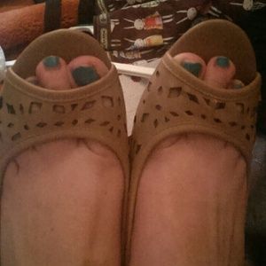 Nude merona peep toe wedges