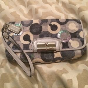 Coach denim white and blue wristlet - gently used