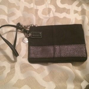 Coach black with silver stripe small wristlet