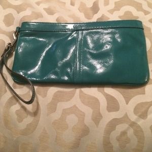 Coach turquoise leather large wristlet