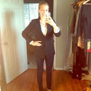 Black blazer with white stripe cuffs.  Small