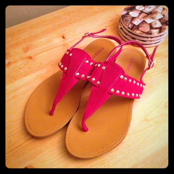 Hot pink sandals with gold studs