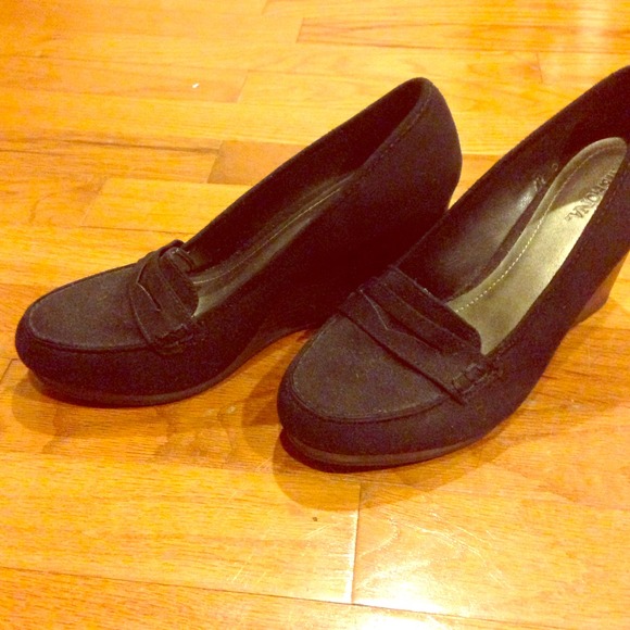 Black loafer style wedges
