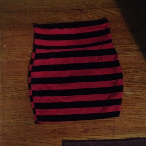 Pink and black striped pencil skirt
