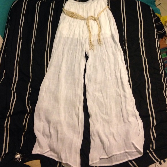 White pants with beaded belt