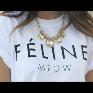 Cute Feline Meow White T-Shirt✨