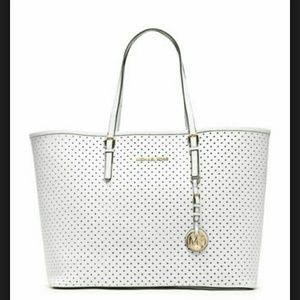 White Michael Kors Jet Set Perforated Travel Tote