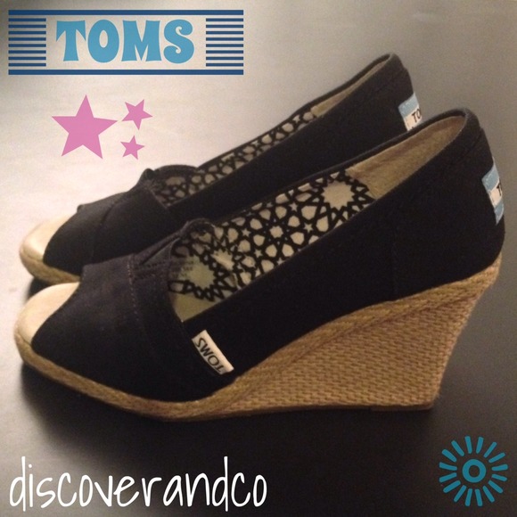 TOMS Shoes - Toms Black Canvas Wedge Shoes, 5