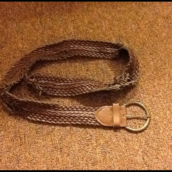 Brown Leather Braided Belt - frayed
