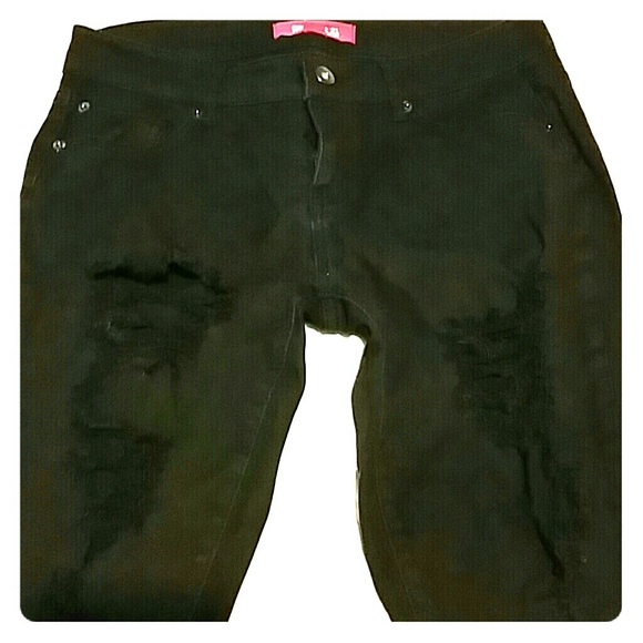 Distressed black denim jeans