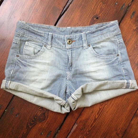 Denim - Denim Pinstriped Shorts