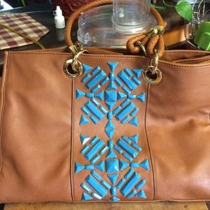 NWOT IMAN handbag Brown w/ Turquoise beading