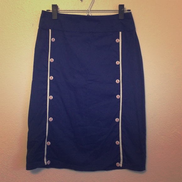 Navy Blue Nautical Pencil Skirt