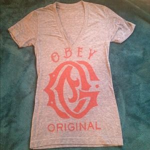 Obey Grey & Burnt Orange V Neck