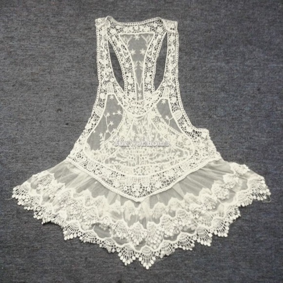 Tops - Crotchet Lace Beach Pool Cover Up Top Mini Dress