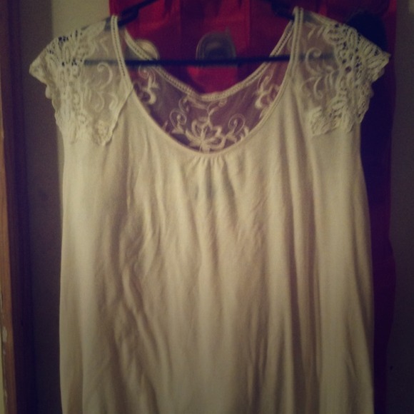 Off White Lace Crochet Back Shirt!