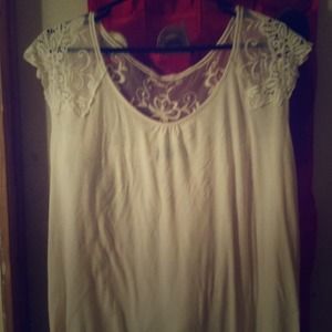 Off White Lace Crochet Back Shirt!