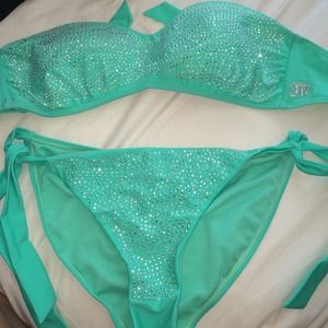Miss me teal bling bathing suit