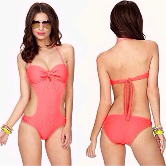 NWT! Forever 21 Neon Pink Coral Monokini Bikini SM 80s