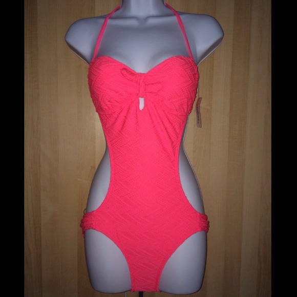 NWT! Forever 21 Neon Pink Coral Monokini Bikini SM 80s