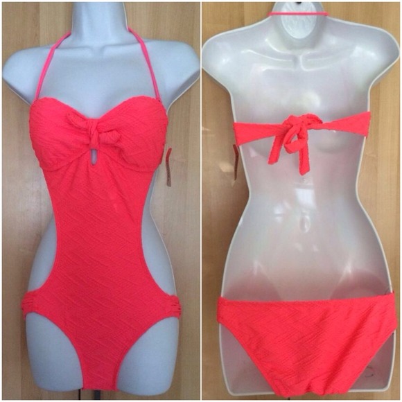 NWT! Forever 21 Neon Pink Coral Monokini Bikini SM 80s