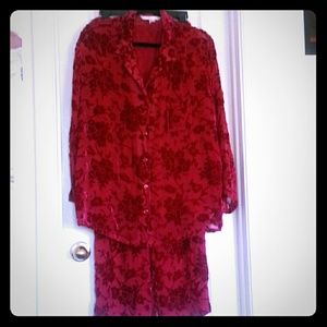Victoria's Secret Red Burnt Out Velvet Night set!