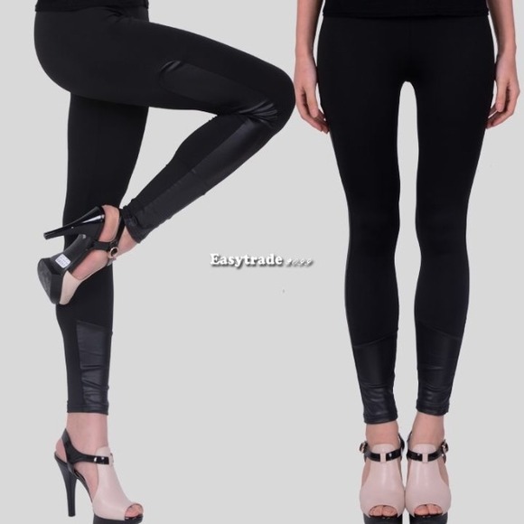 Super sexy skinny slim pants side leather