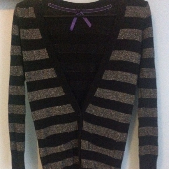 Black cardigan w/ silver horizontal stripes