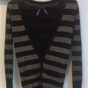 Black cardigan w/ silver horizontal stripes
