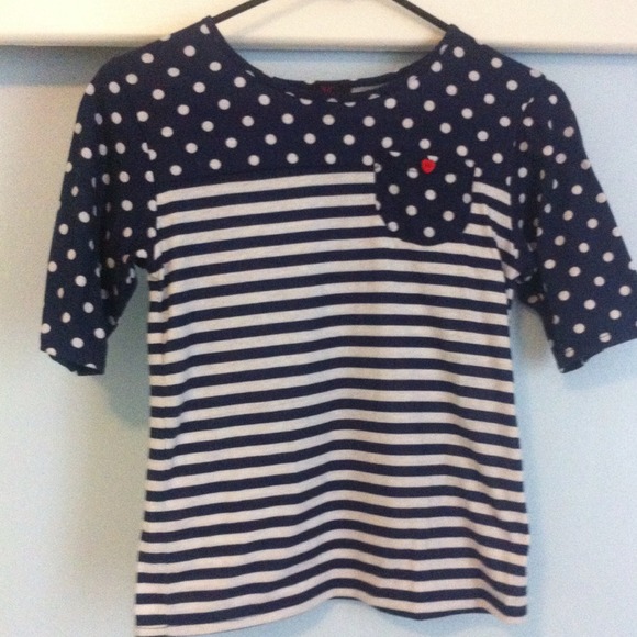 Polkadot + Stripes, blue & navy top