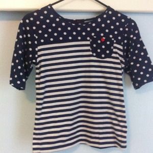 Polkadot + Stripes, blue & navy top
