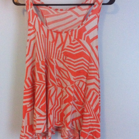 Orange & White patterned flowy tank top