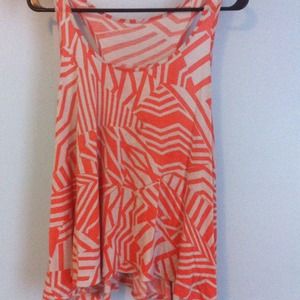Orange & White patterned flowy tank top